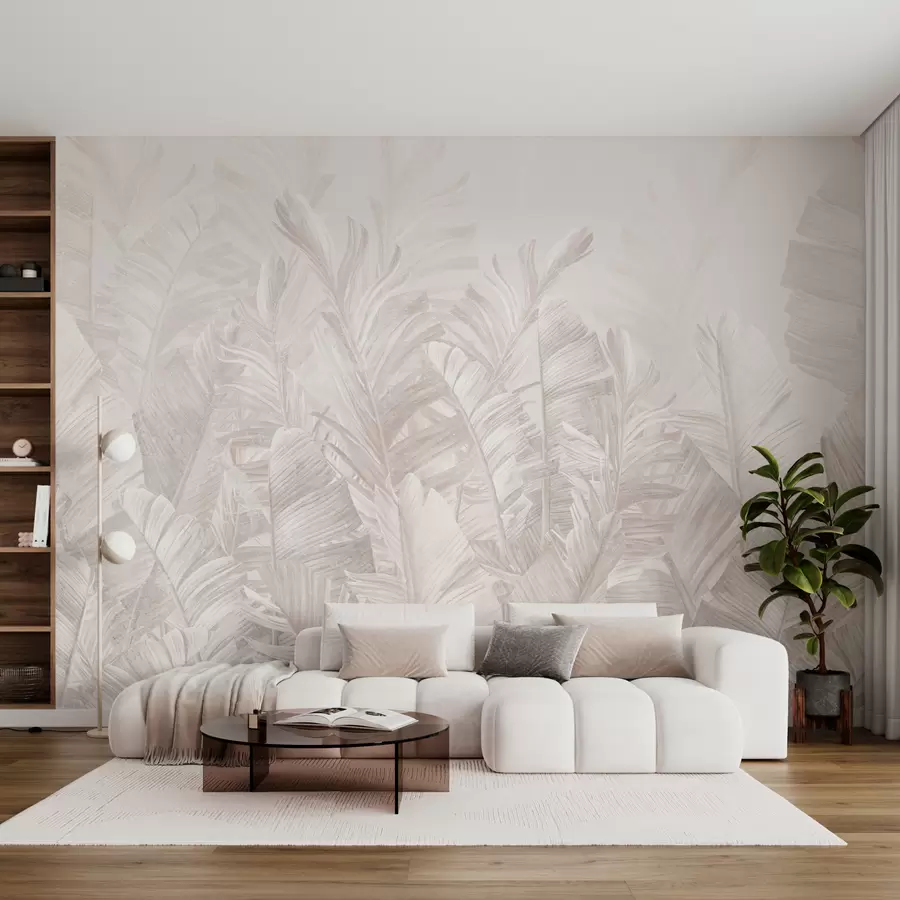Papier peint photo Feuilles tropicales beige tendance u98951
