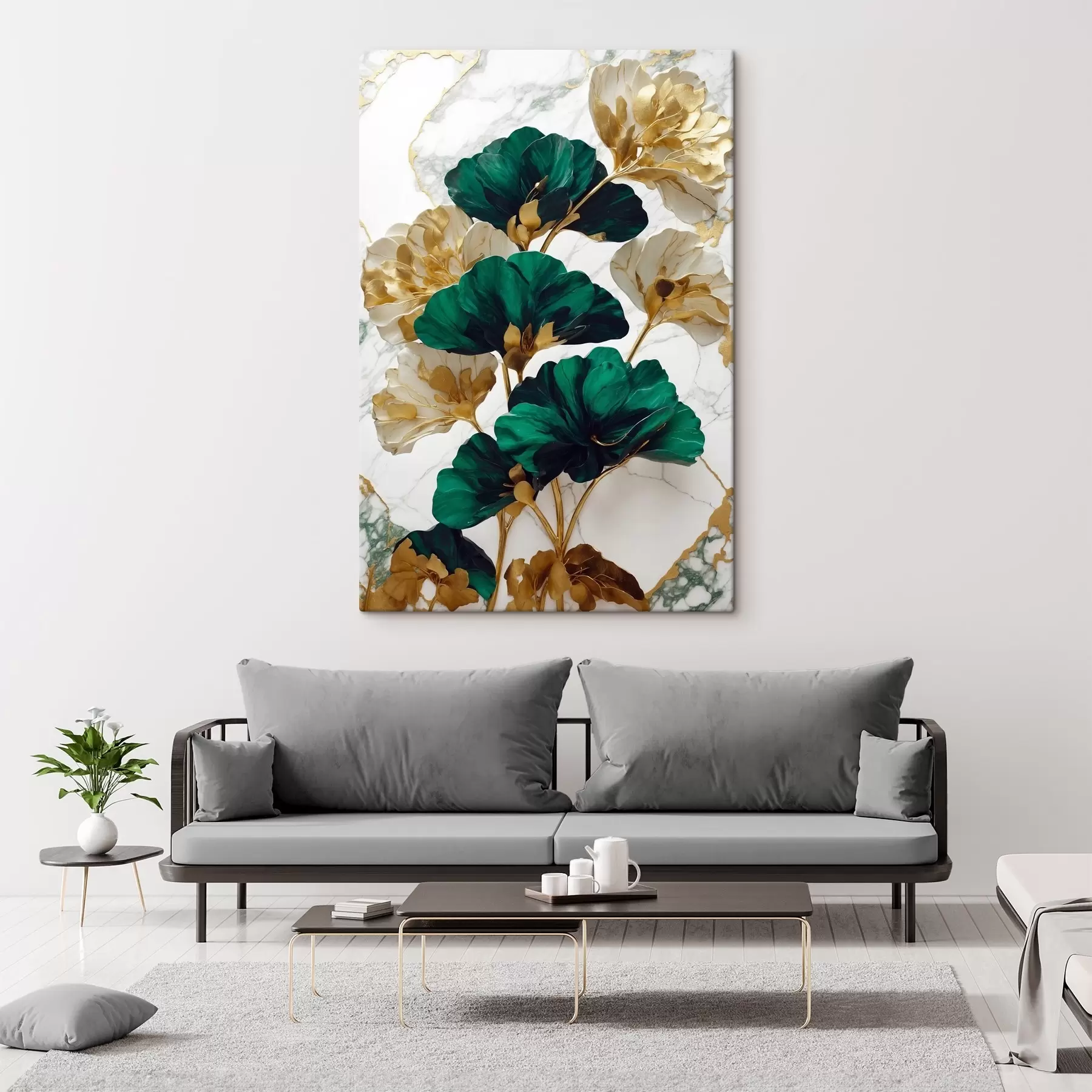 Fotobehang Elegante bladeren op een marmeren achtergrond s36646