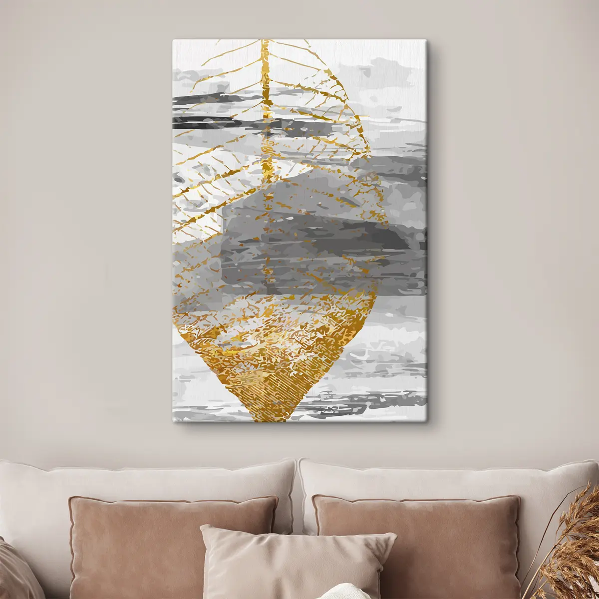  Schilderijen Artistiek bladontwerp in neutrale tinten s36483