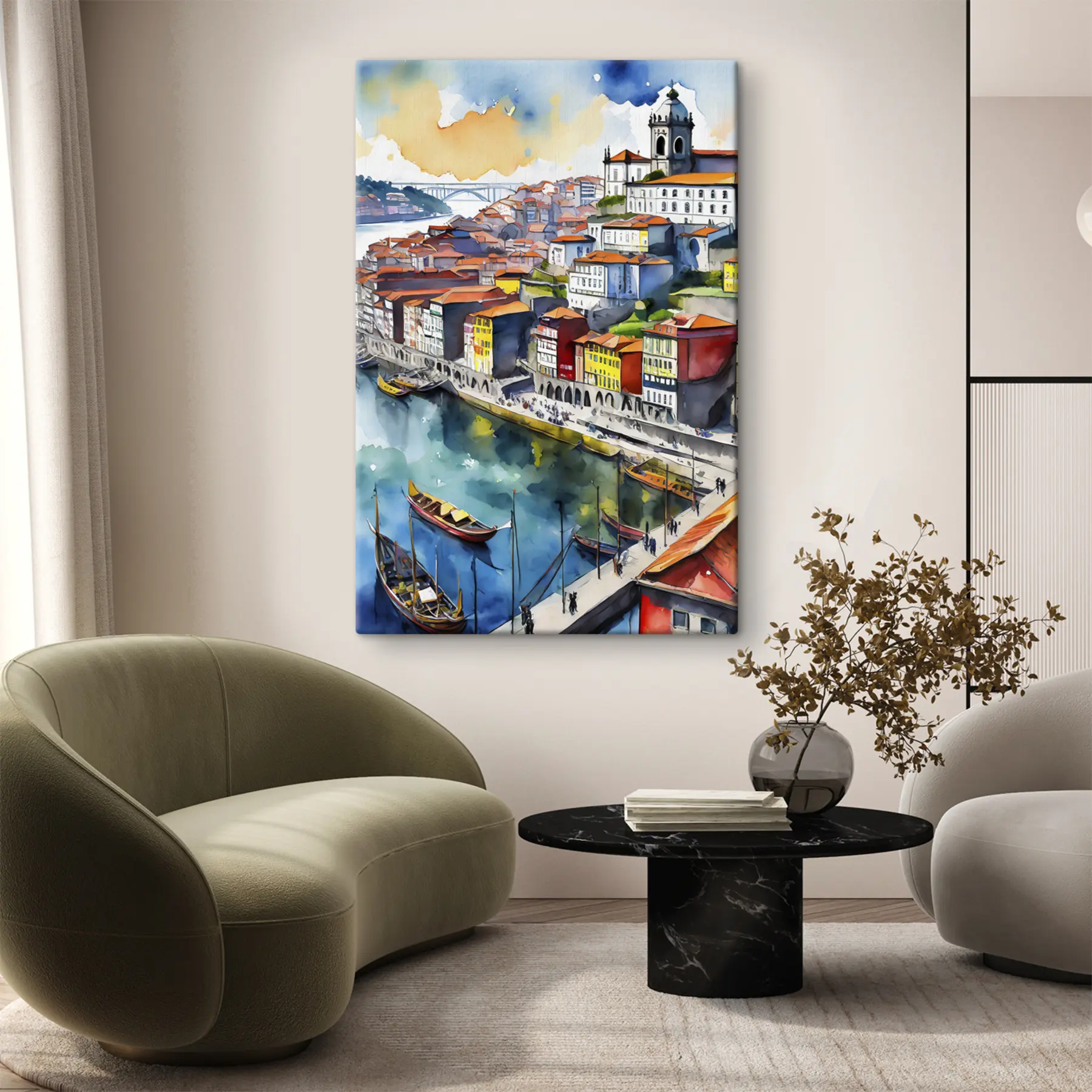 Papier peint photo Charmant paysage urbain au bord de la rivière en couleur s36680