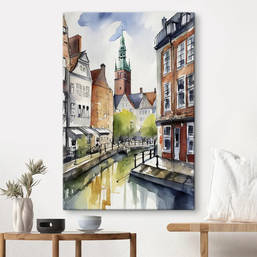  Peintures Charmante scène au bord du canal dans une ville animée s36682