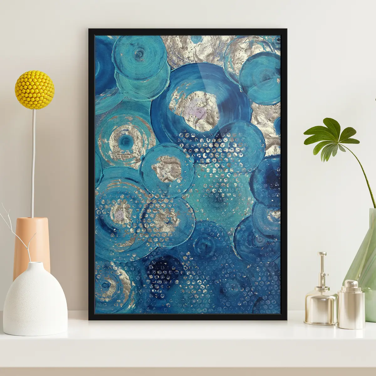 Affiche Cercles bleus abstraits et textures f01035