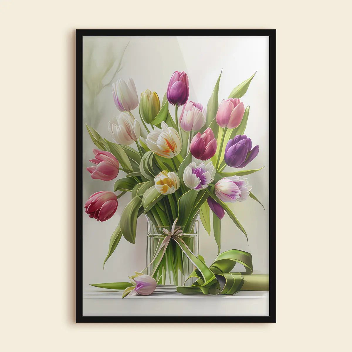 Poster Kleurrijke tulpen in een glazen vaas f31219