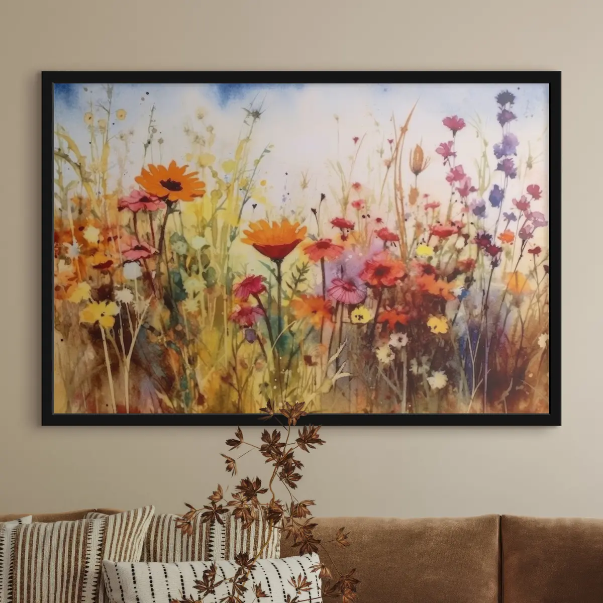 Poster Levendige tuin vol bloeiende bloemen f33666