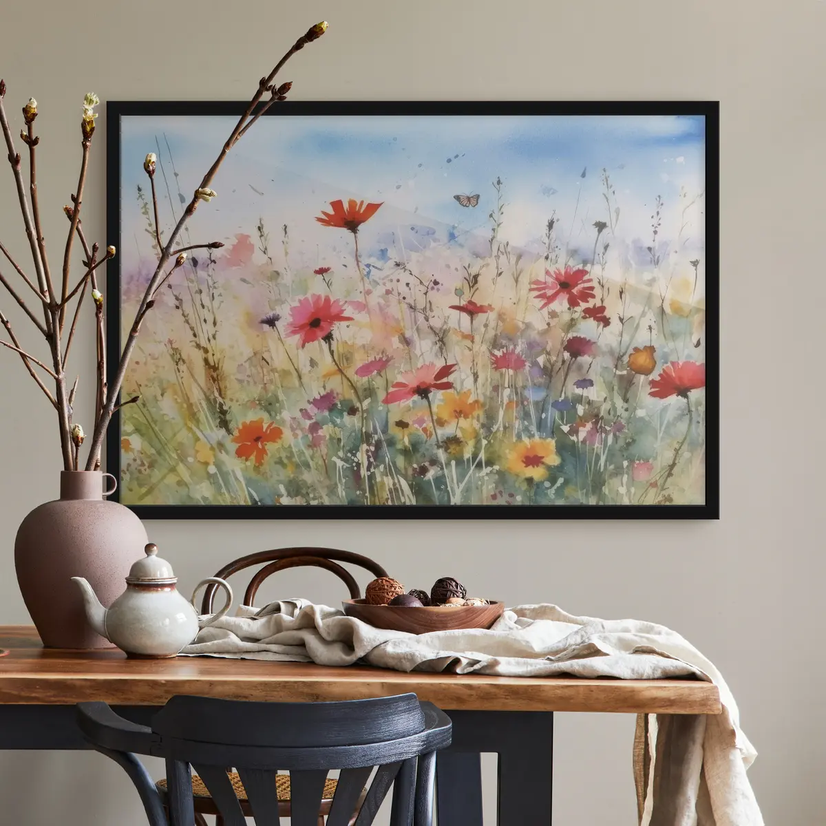 Poster Kleurrijke wilde bloemen in een zonnige weide f33668