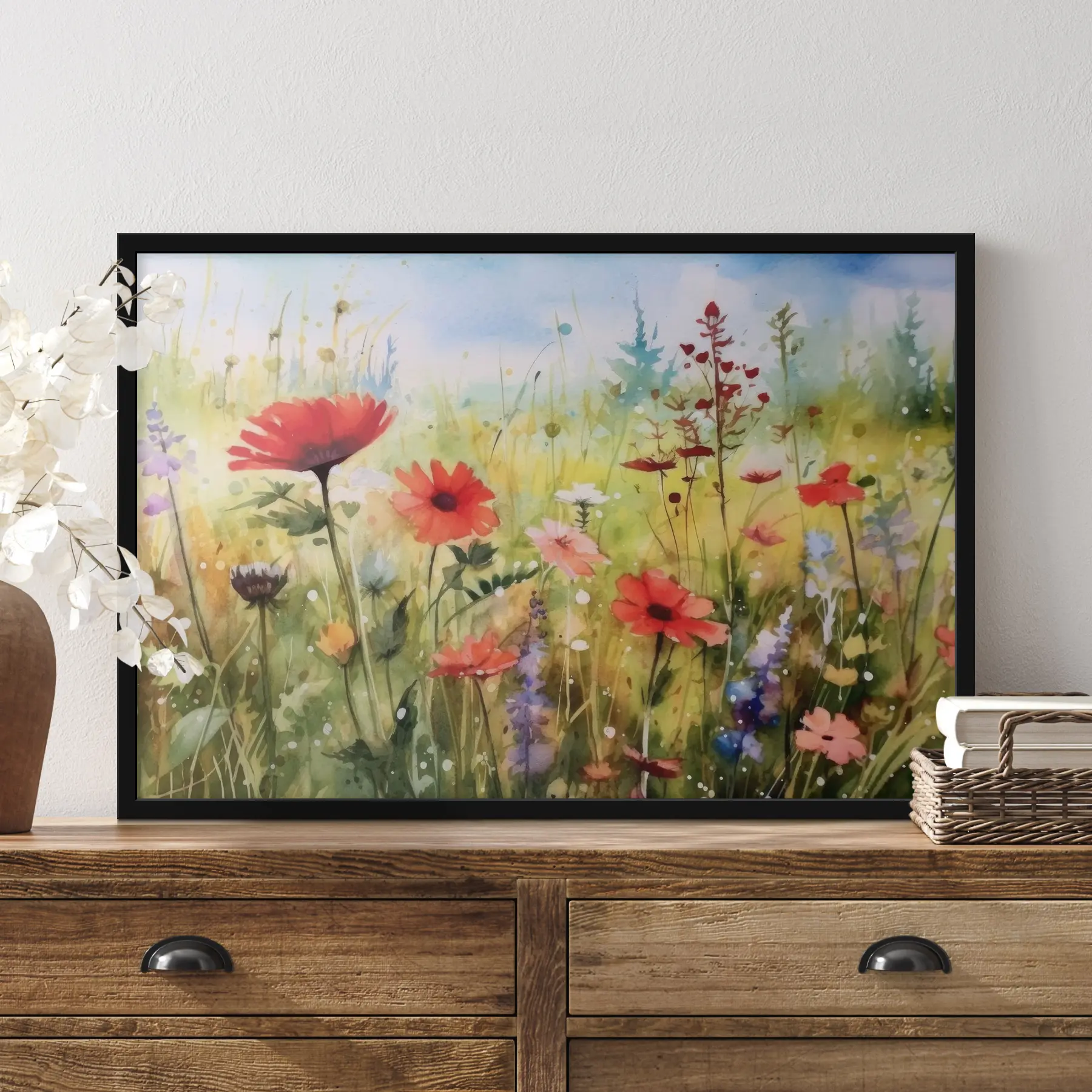 Fotobehang Levendige bloesems in een zonnige weide f33680