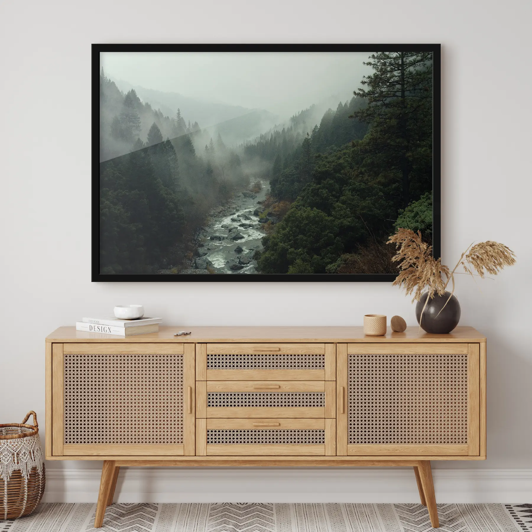 Fotobehang Mistig bos bij de stromende rivier f33760