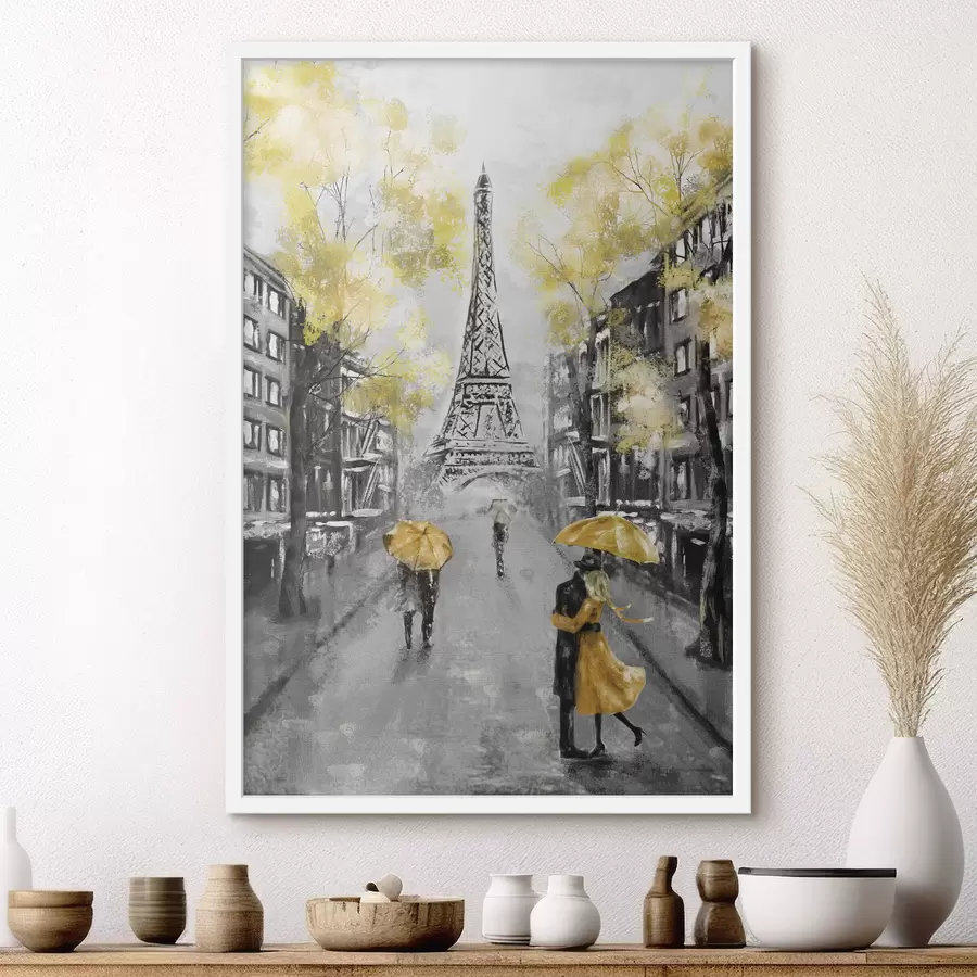 Papier peint photo Paris aux parapluies jaunes f34592