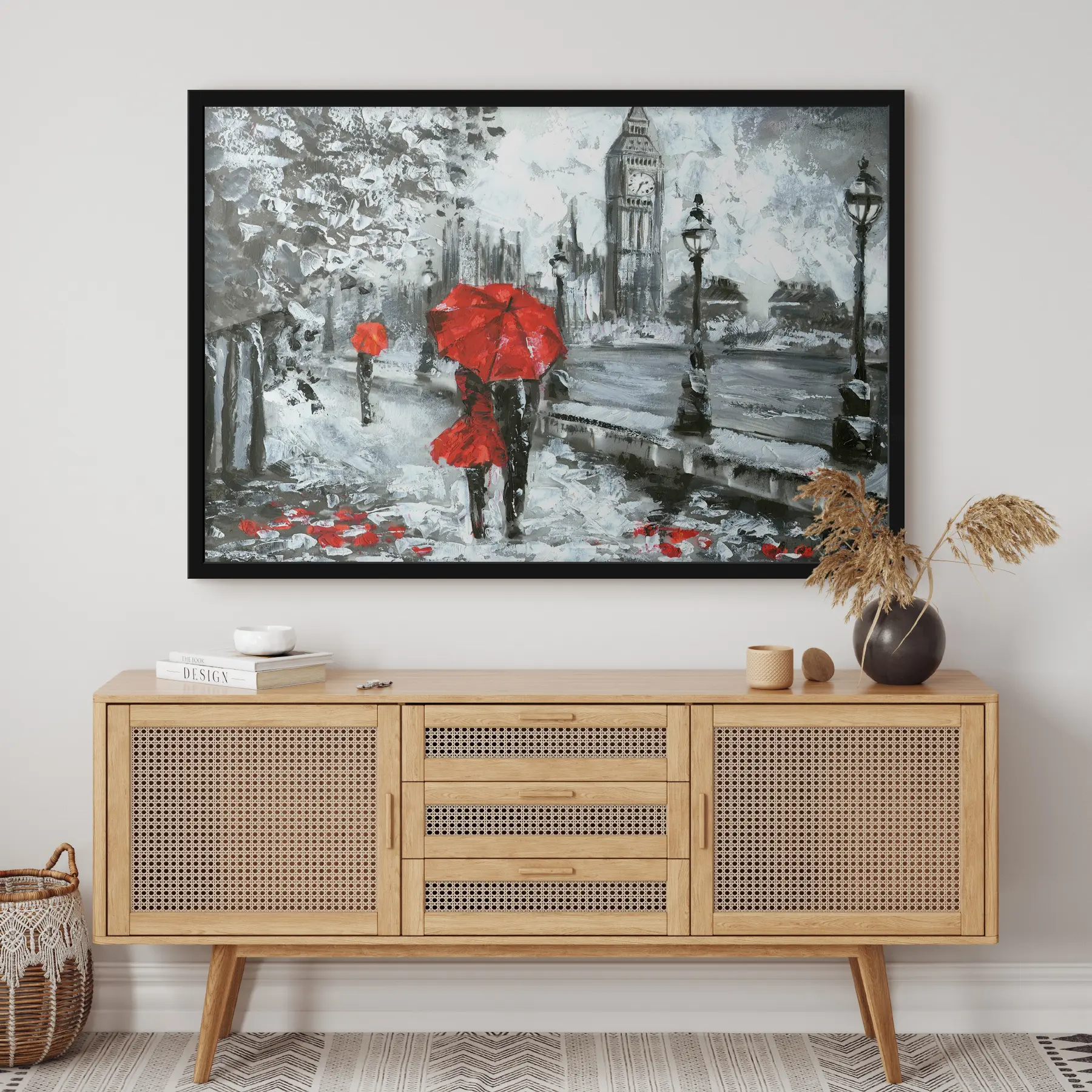 Papier peint photo Couple sous des parapluies rouges à Londres f34614