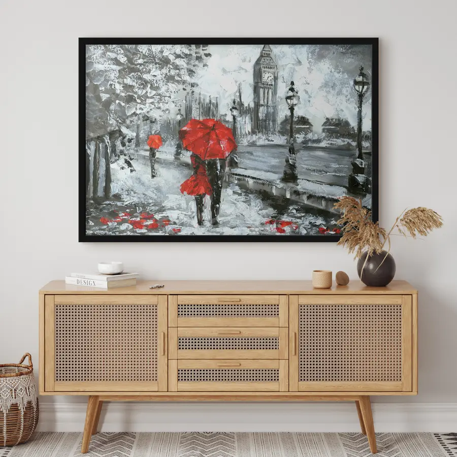 Papier peint photo Couple sous des parapluies rouges à Londres f34614