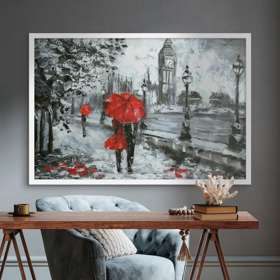 Fotobehang Koppel onder rode paraplu's in Londen f34614