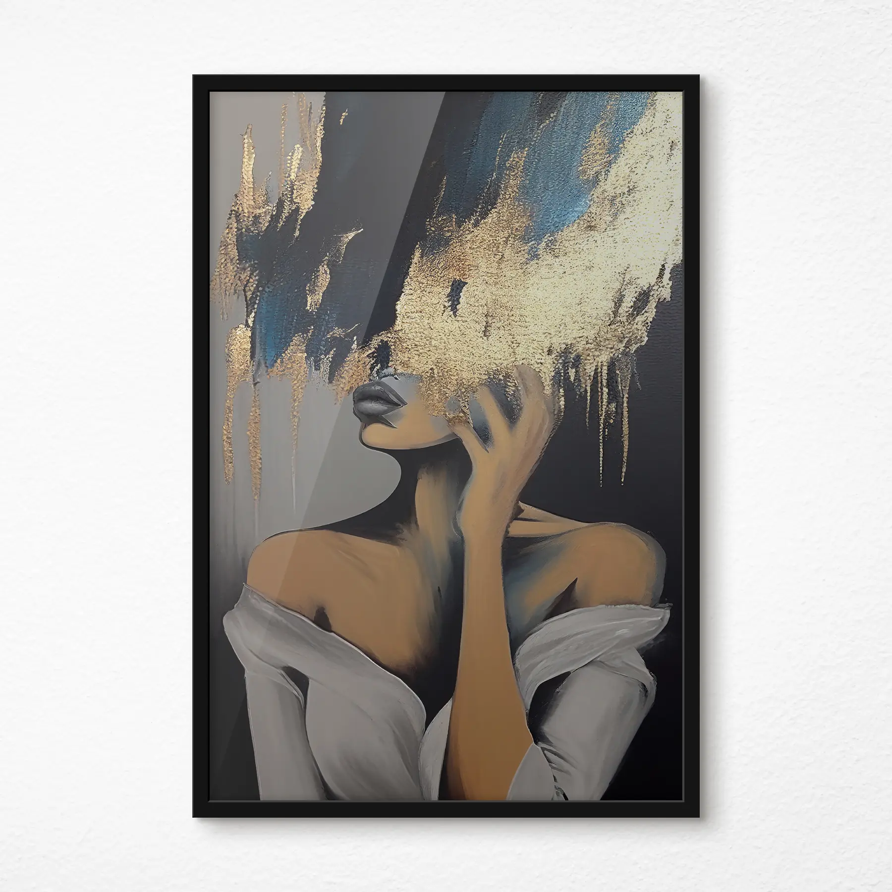 Papier peint photo Jeune femme avec de la peinture noire sur le visage aquarelle f34863