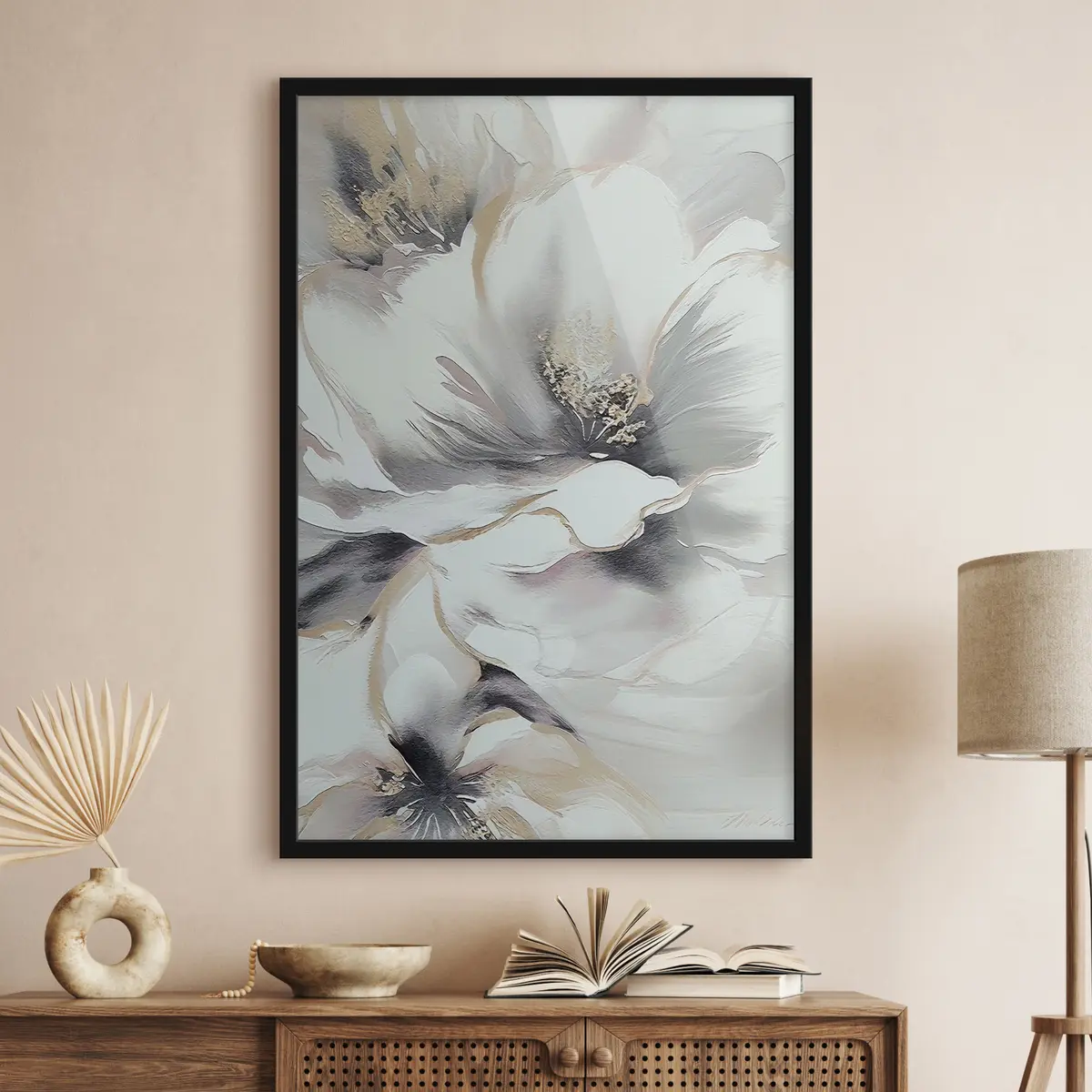 Poster Bloemmotief met bladeren, planten en bamboe f35428