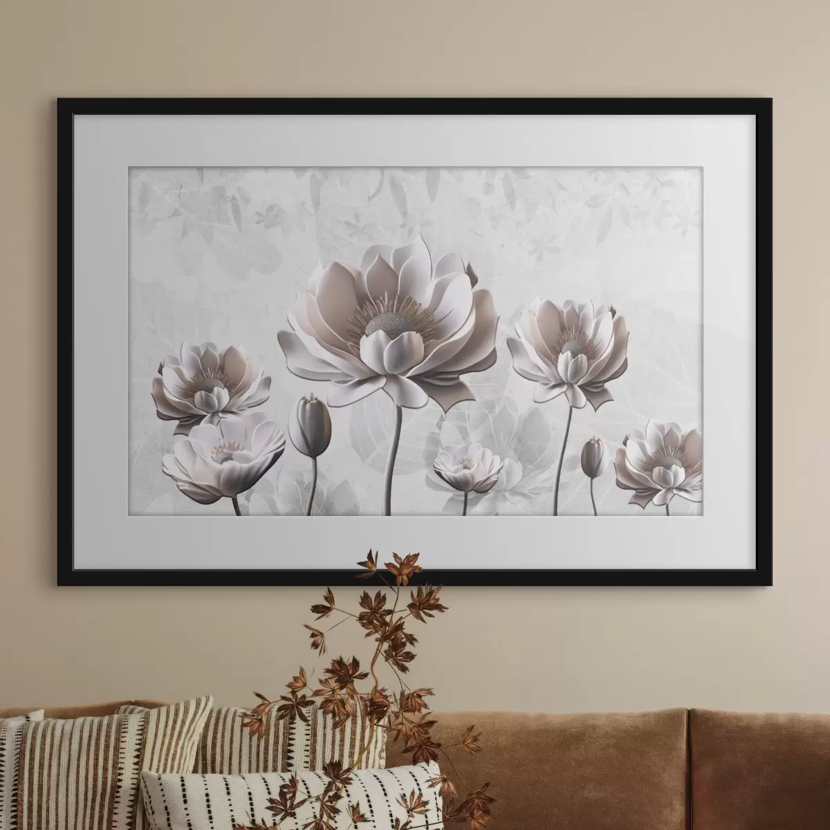 Poster Elegante bloemen op een serene achtergrond f35736
