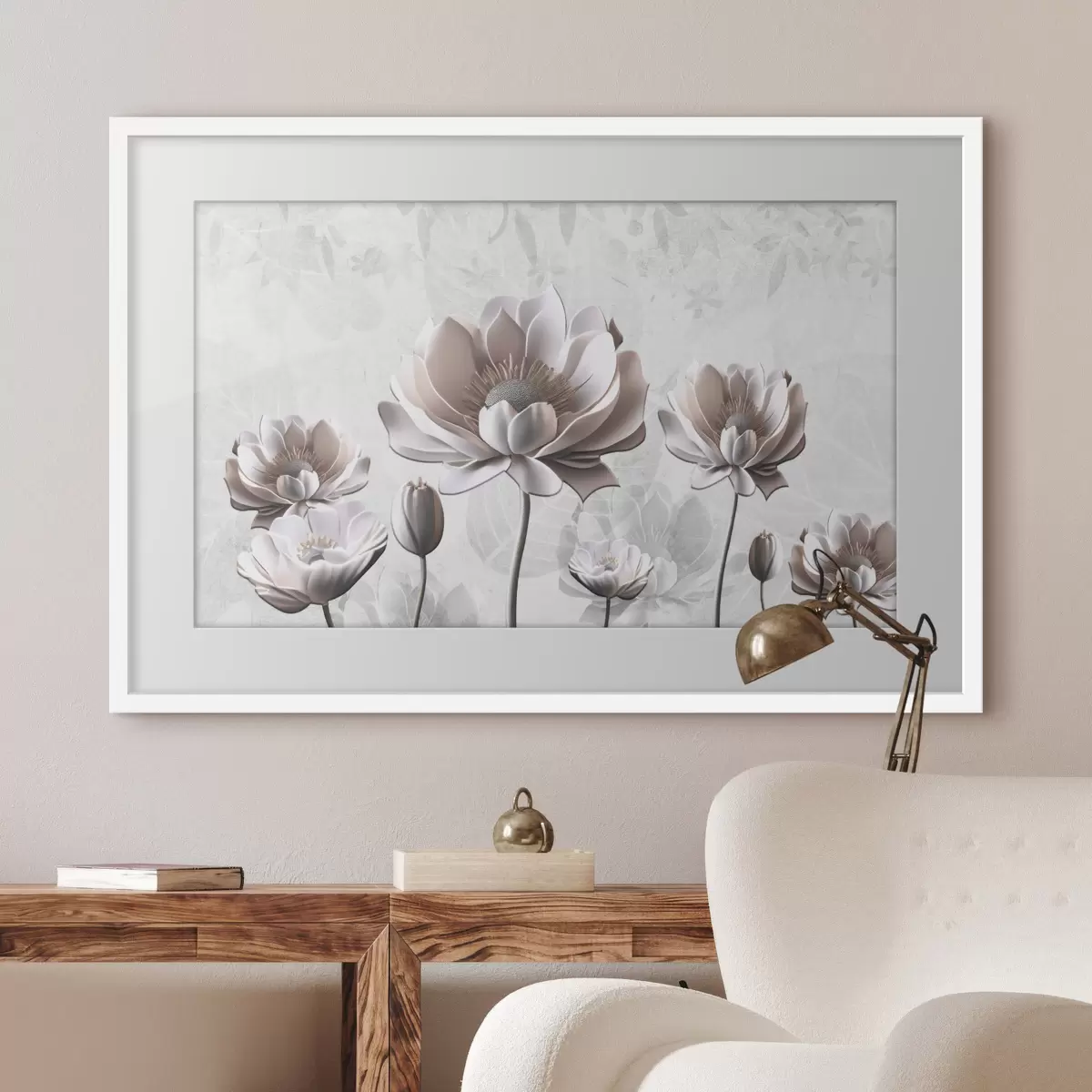 Poster Elegante bloemen op een serene achtergrond f35736