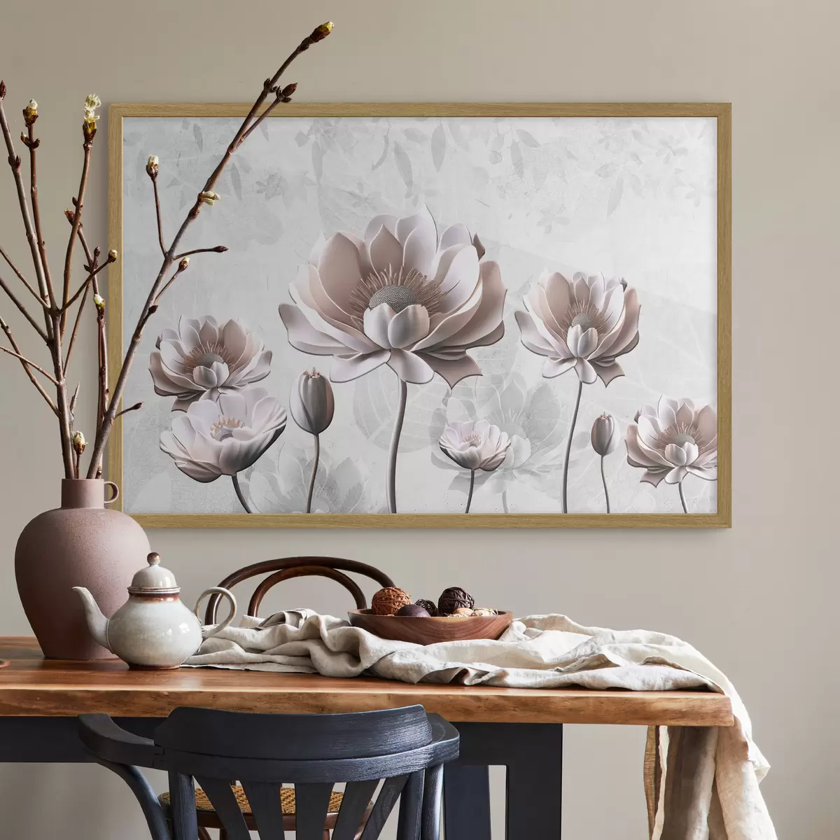 Poster Elegante bloemen op een serene achtergrond f35736