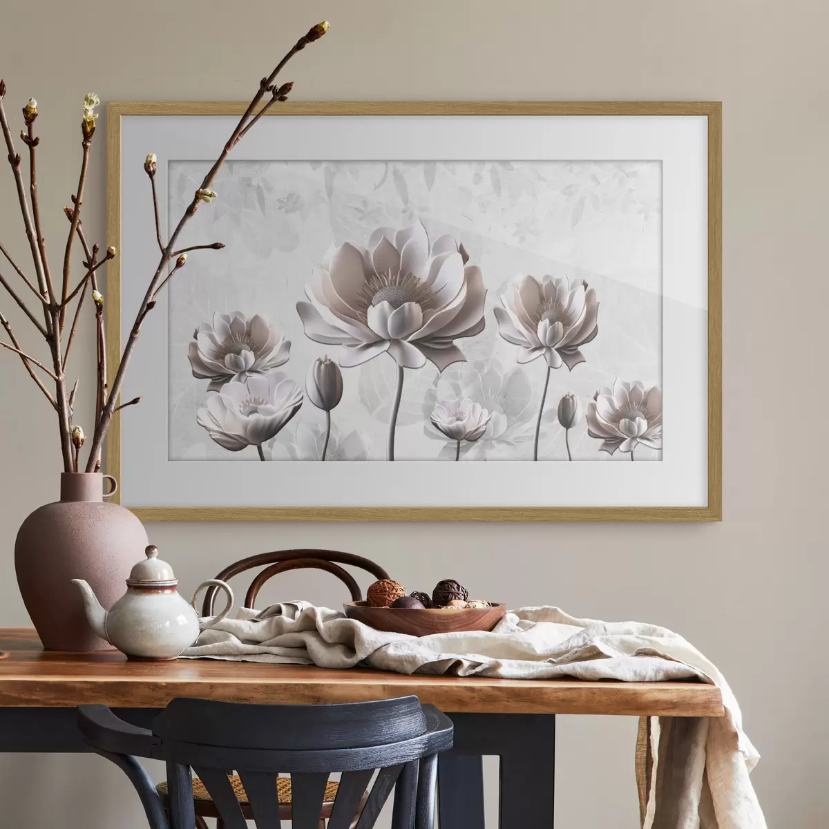 Poster Elegante bloemen op een serene achtergrond f35736