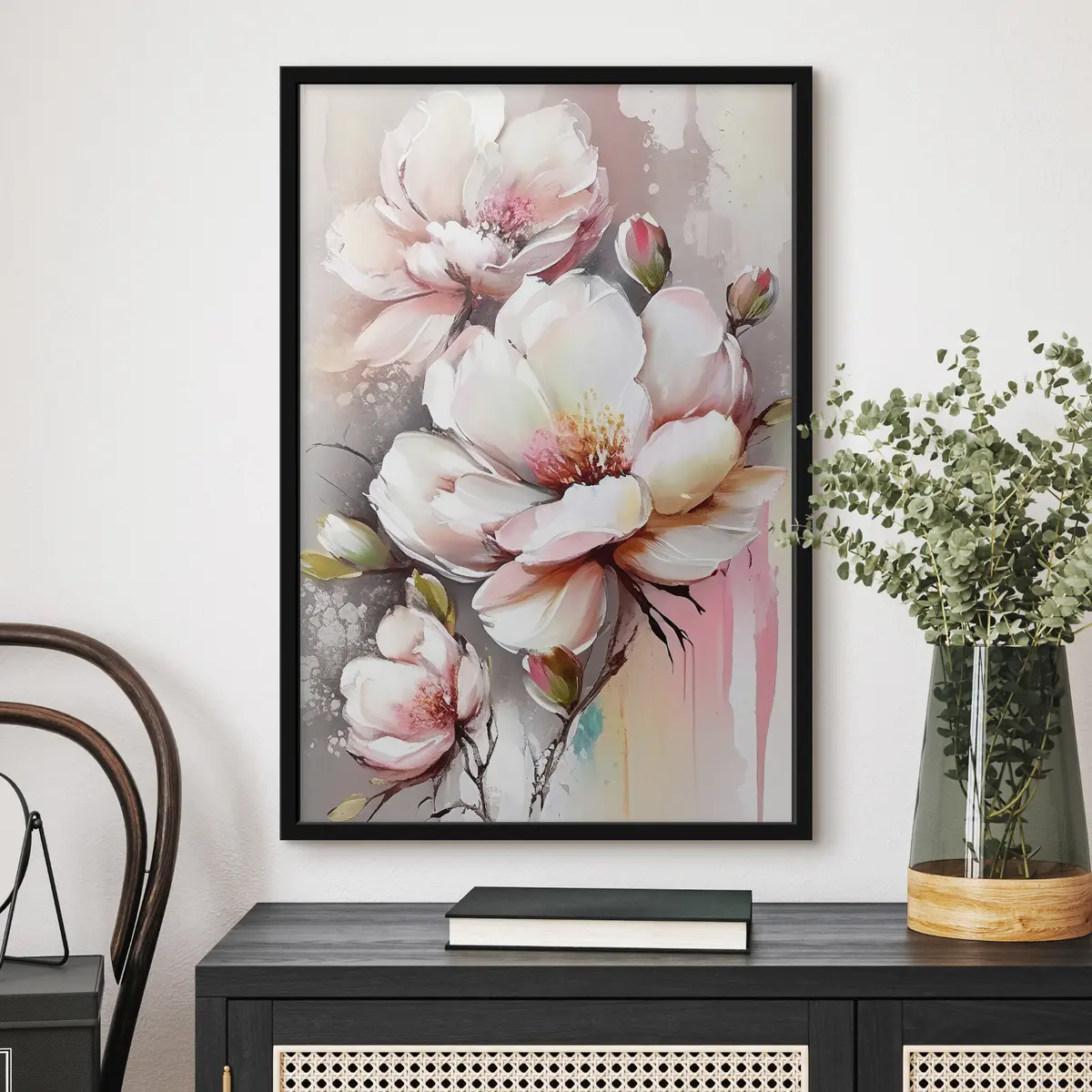 Poster Bloeiende bloemen in zachte pasteltinten f35925