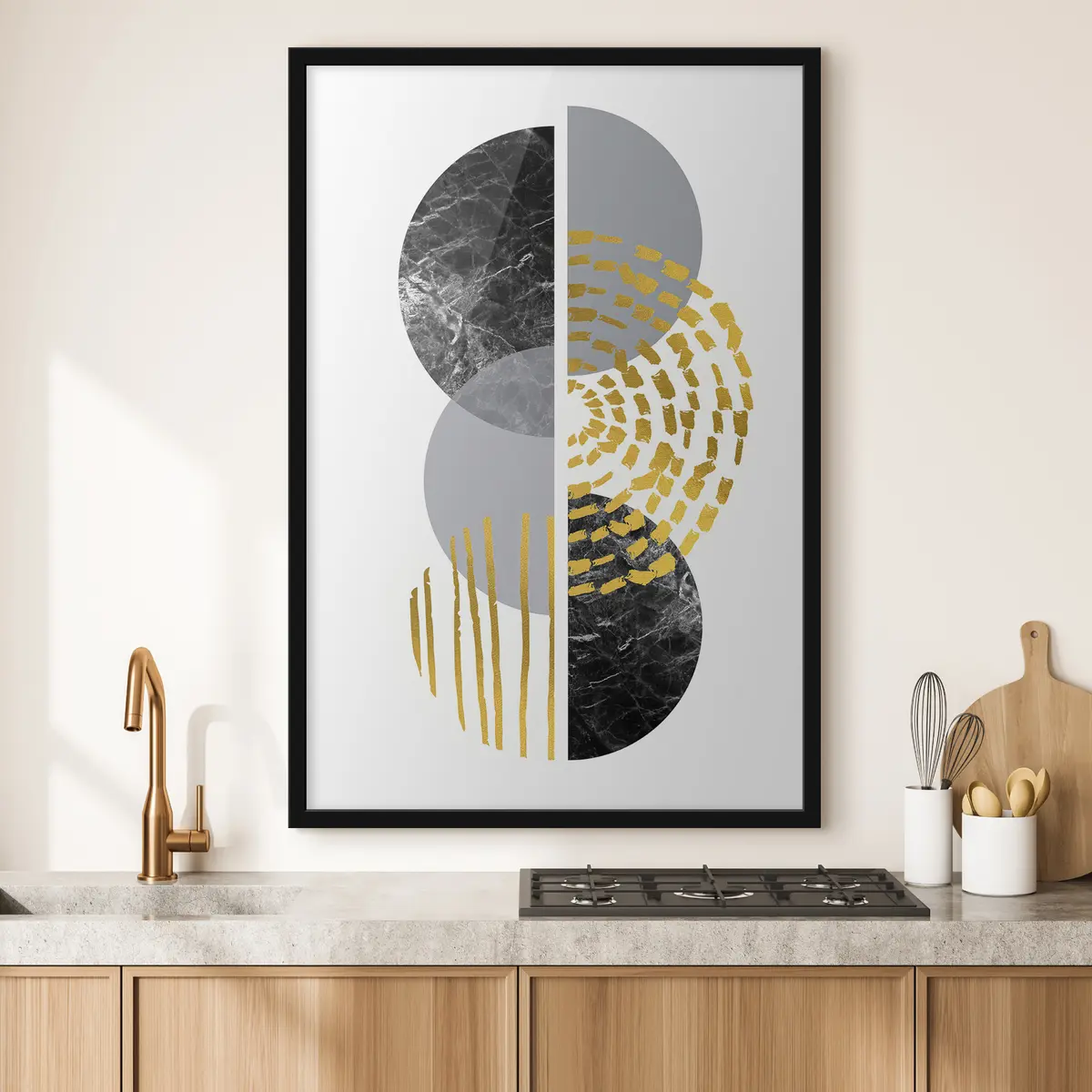 Affiche Graphisme mural abstrait dans les tons blanc, gris et noir f35942