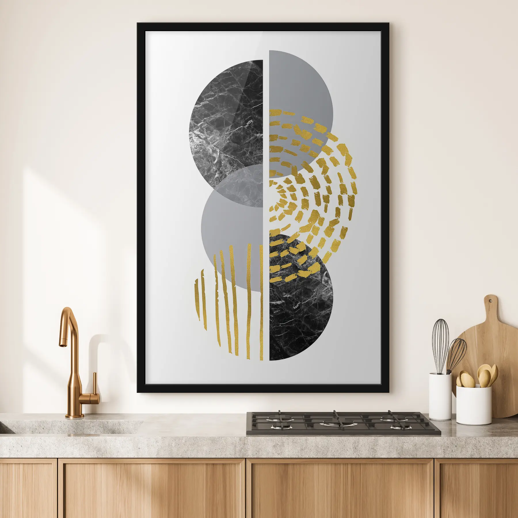 Papier peint photo Graphisme mural abstrait dans les tons blanc, gris et noir f35942