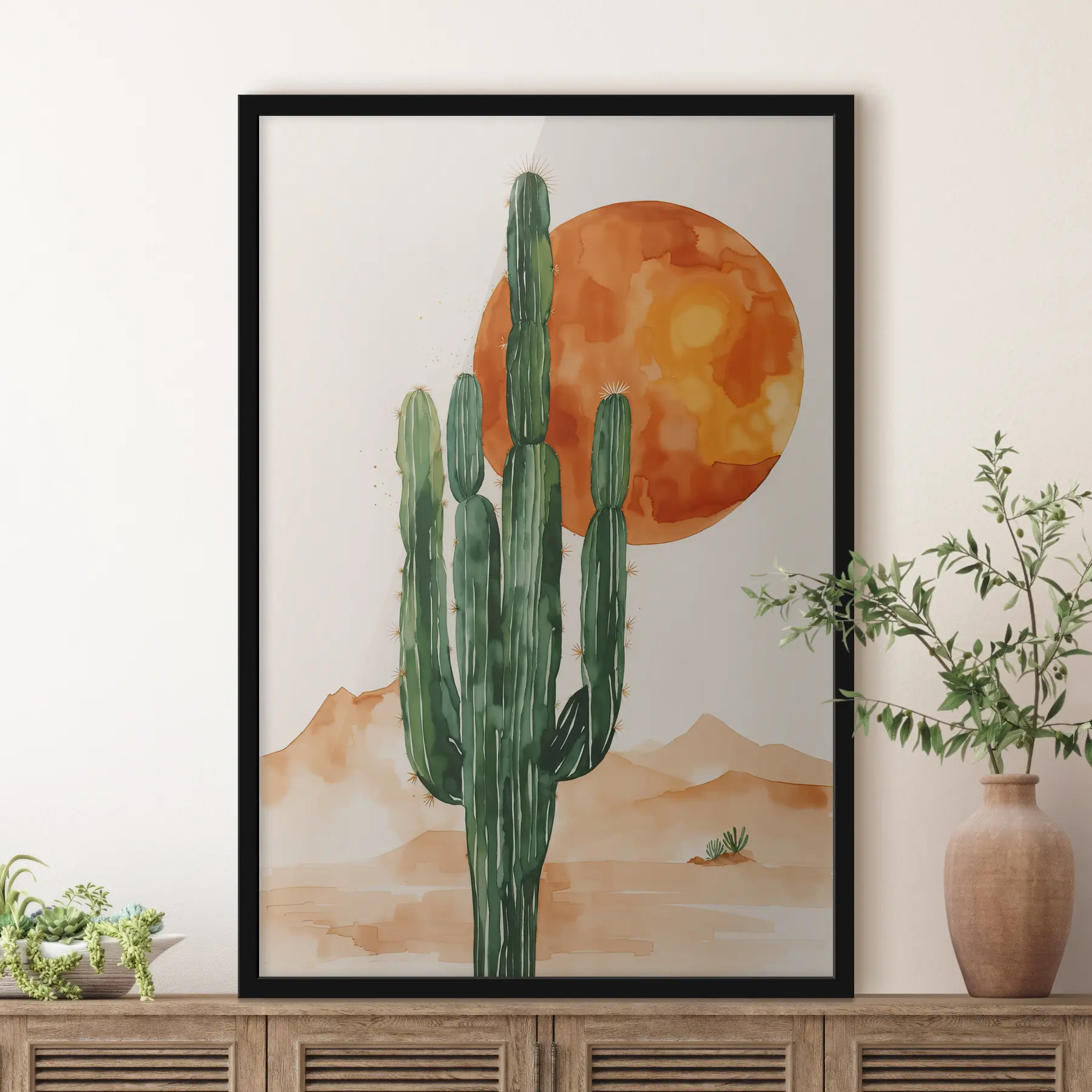  Peintures Silhouette de cactus se découpant sur un coucher de soleil flamboyant f36269