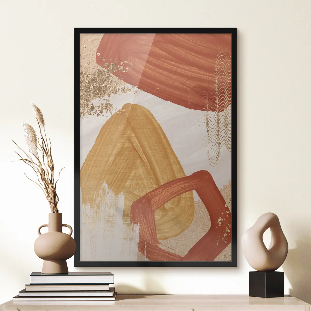 Poster Levendige abstracte compositie van warme tinten f36147