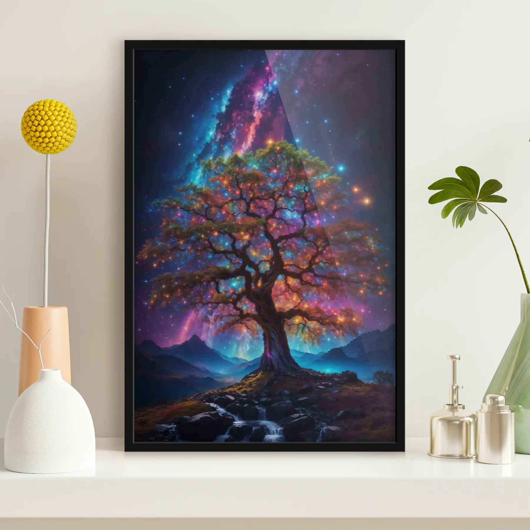 Fotobehang Kosmische boom onder een sterrenhemel f36059