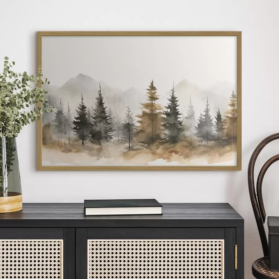 Fotobehang Rustig boslandschap in zachte tinten f36010