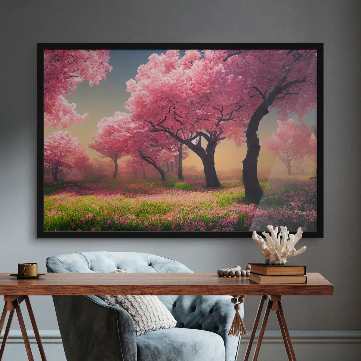 Poster Bloeiende bomen in levendige lentekleuren f35703