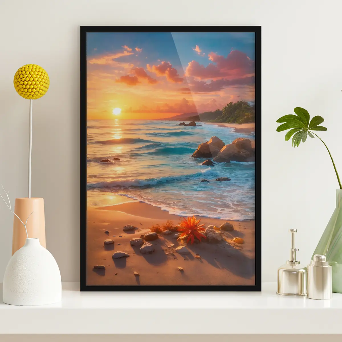 Affiche Coucher de soleil serein sur une plage tranquille f35647