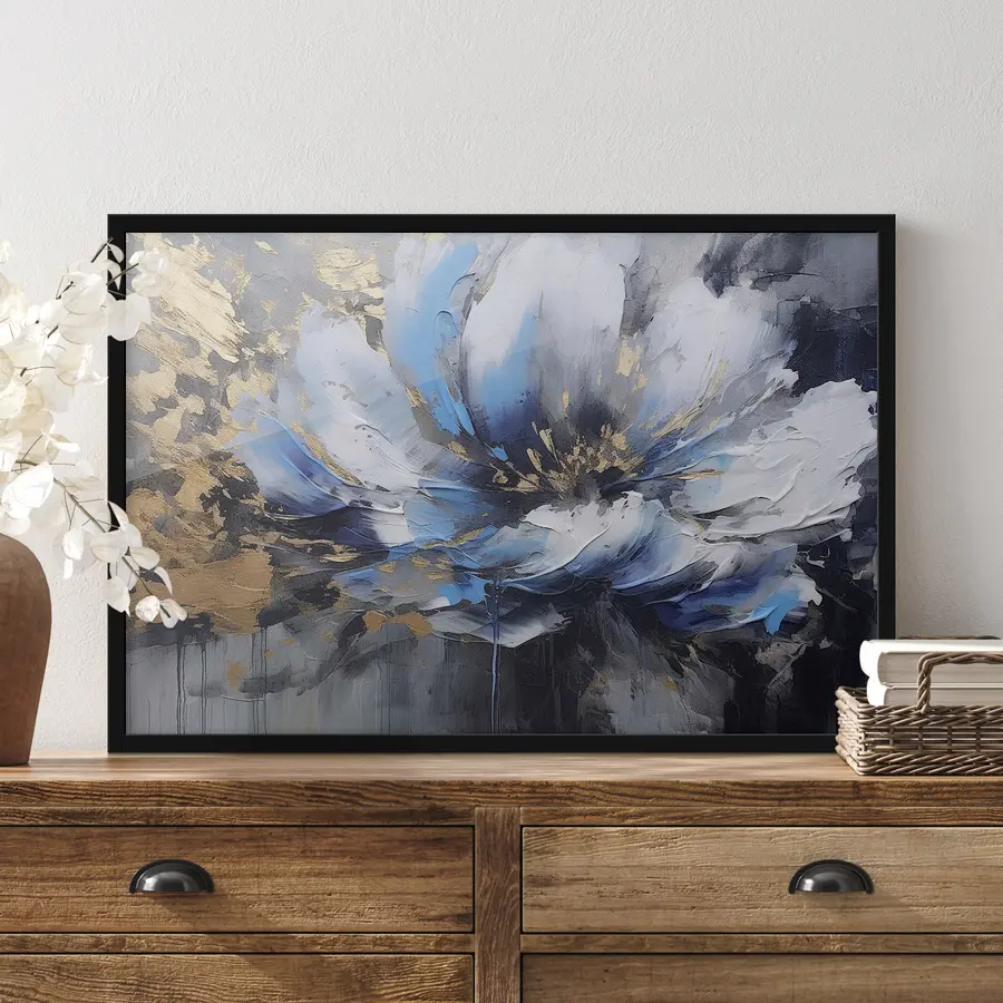 Papier peint photo Superbe motif floral abstrait dans les tons bleus f35384