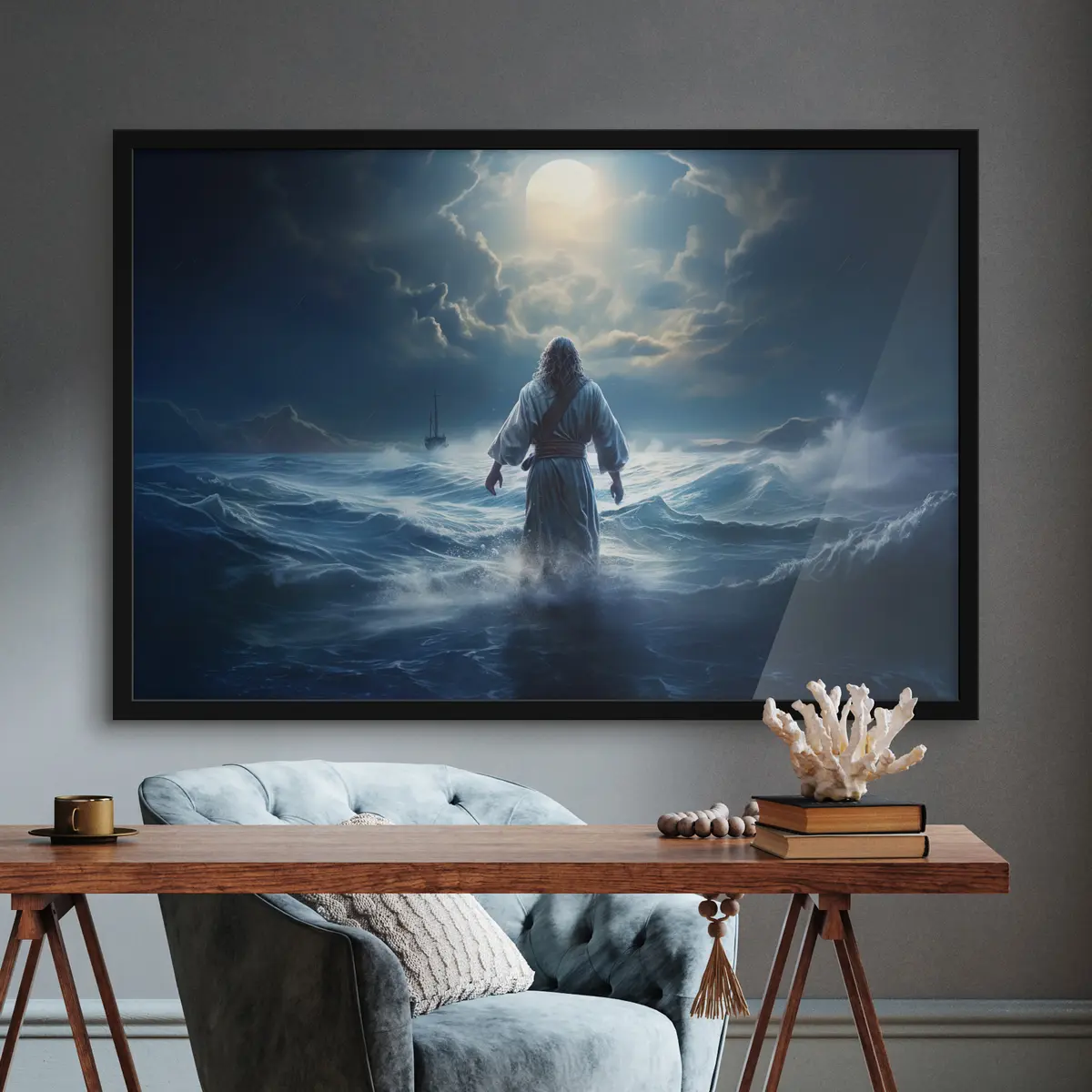 Poster 's Nachts over woelige wateren lopen f35357