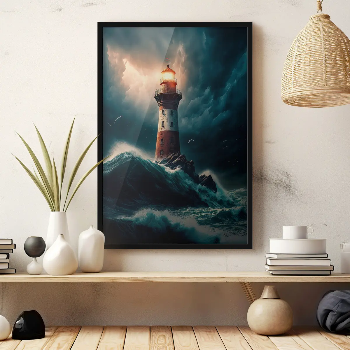 Poster Baken dat door woelige wateren loodst f35349