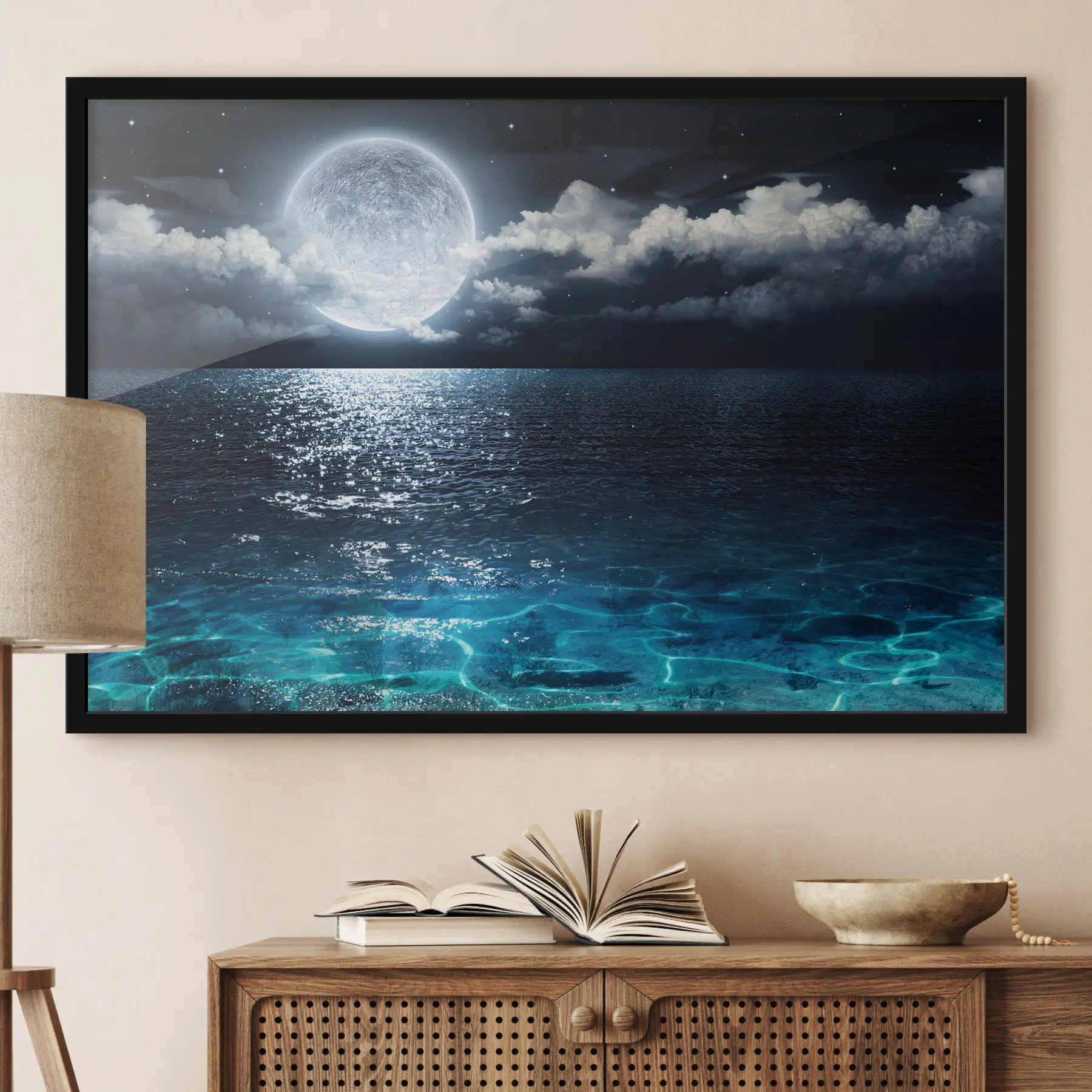 Fotobehang Maanverlichte golven die rust uitstralen f35167