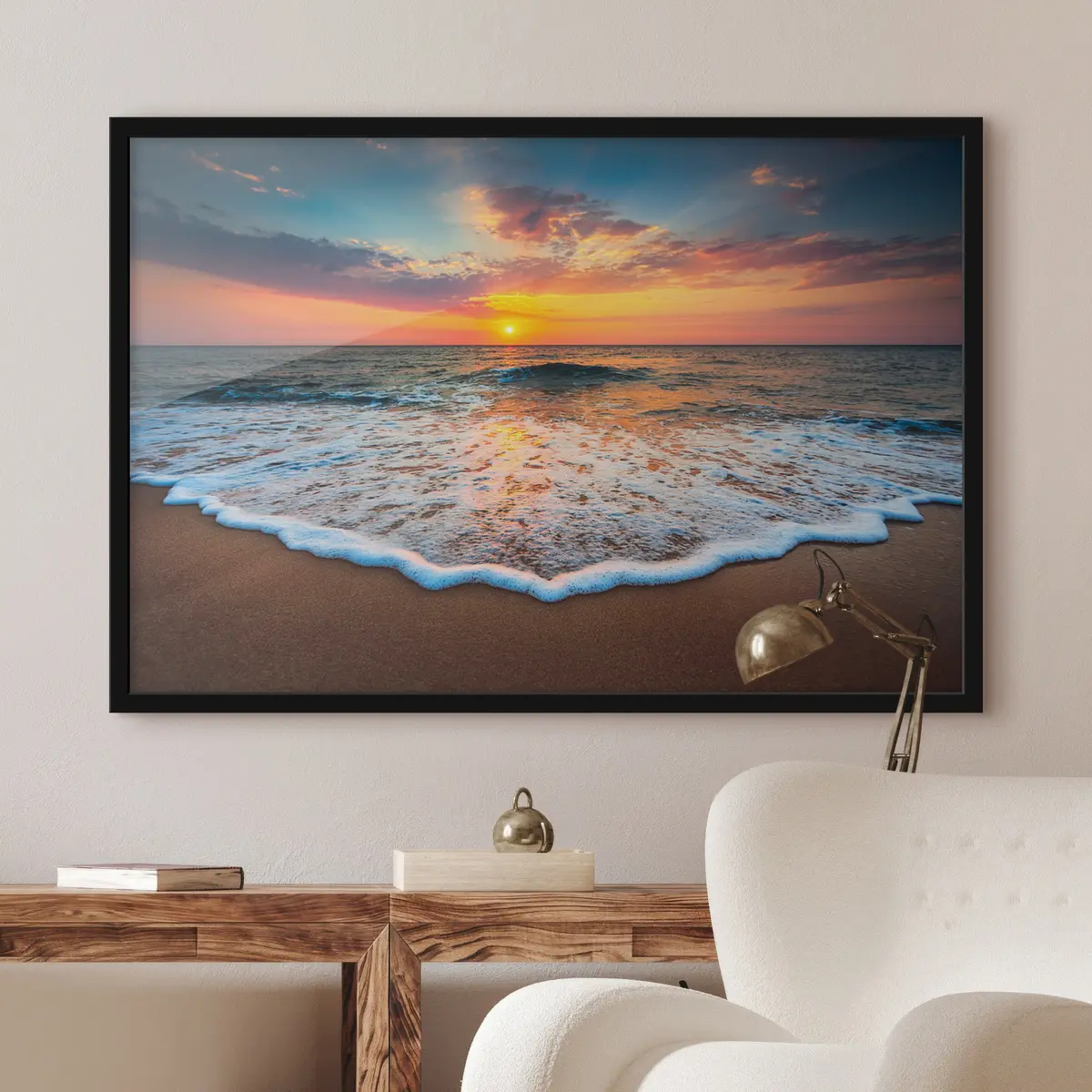 Affiche Coucher de soleil se reflétant sur les vagues douces f35166