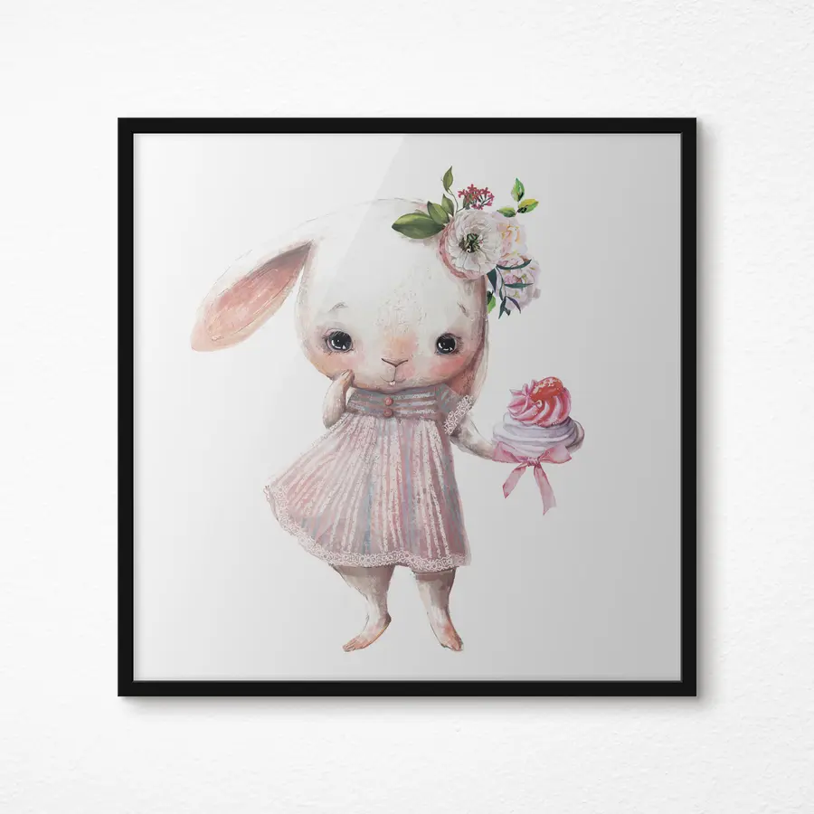 Papier peint photo Un lapin mignon avec une friandise f35046