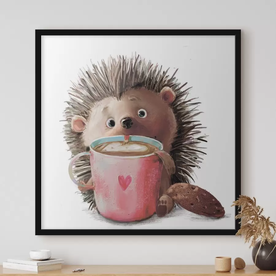 Papier peint photo Hérisson et tasse de café f35039