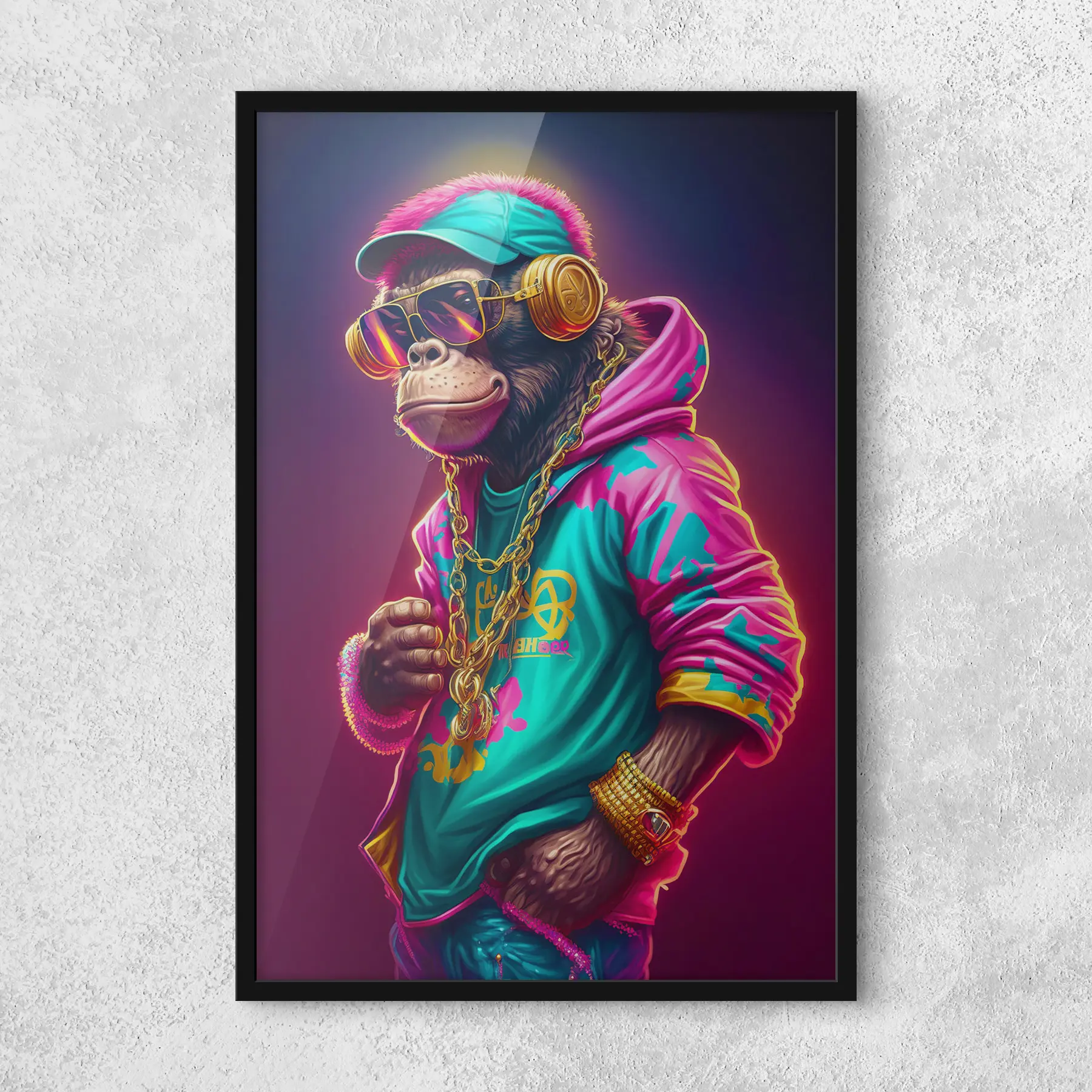 Fotobehang Stijlvolle primaat in levendige kleding f34891