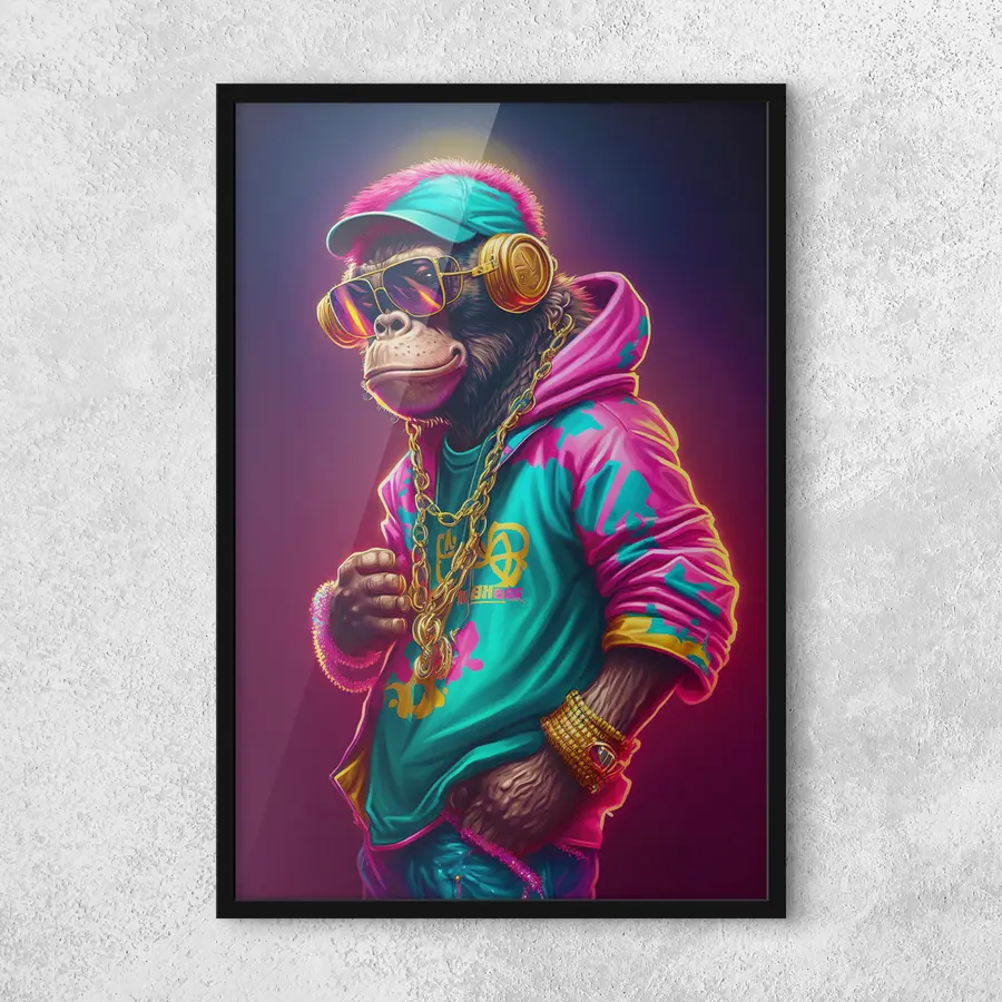 Fotobehang Stijlvolle primaat in levendige kleding f34891