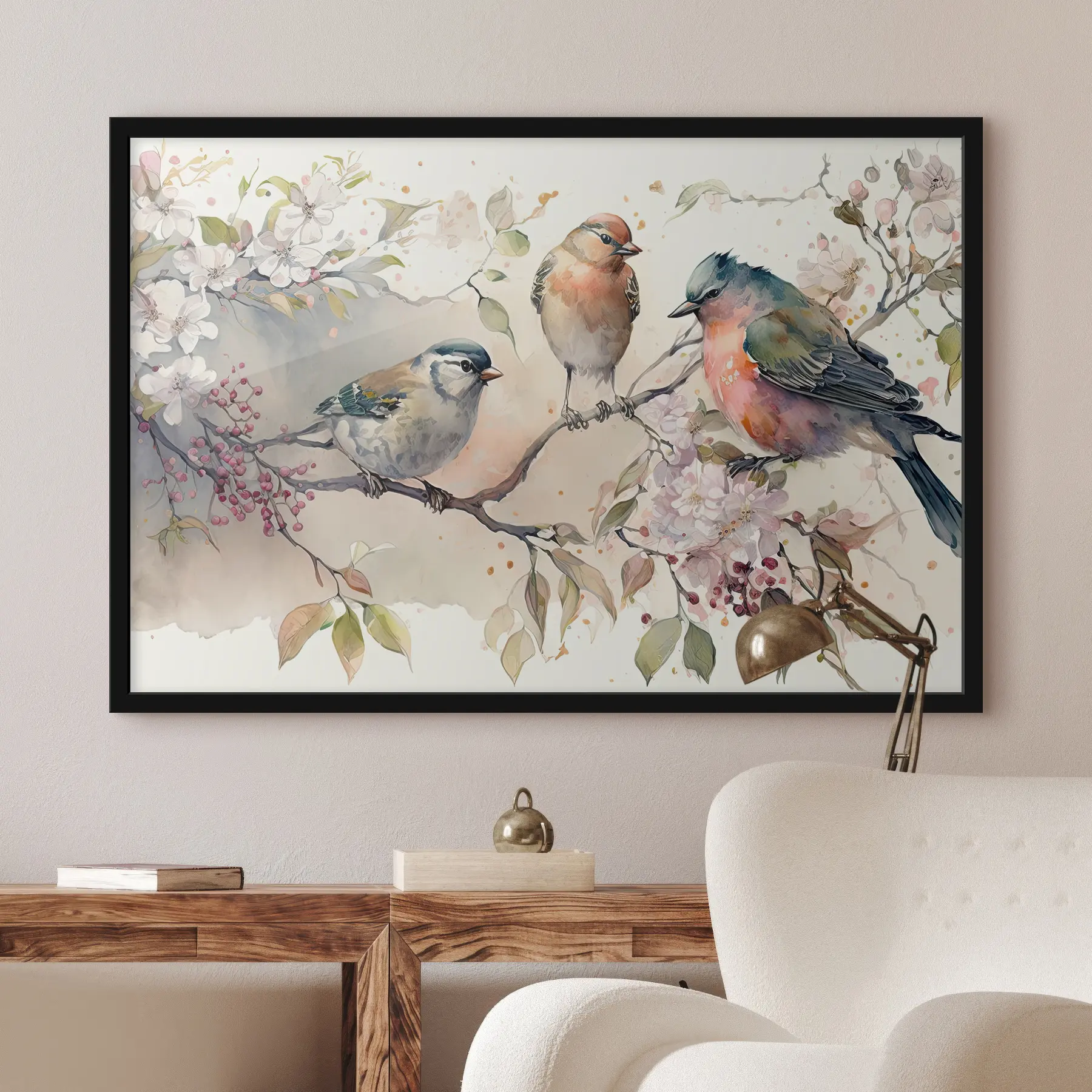  Peintures Des oiseaux colorés perchés parmi les fleurs f34490