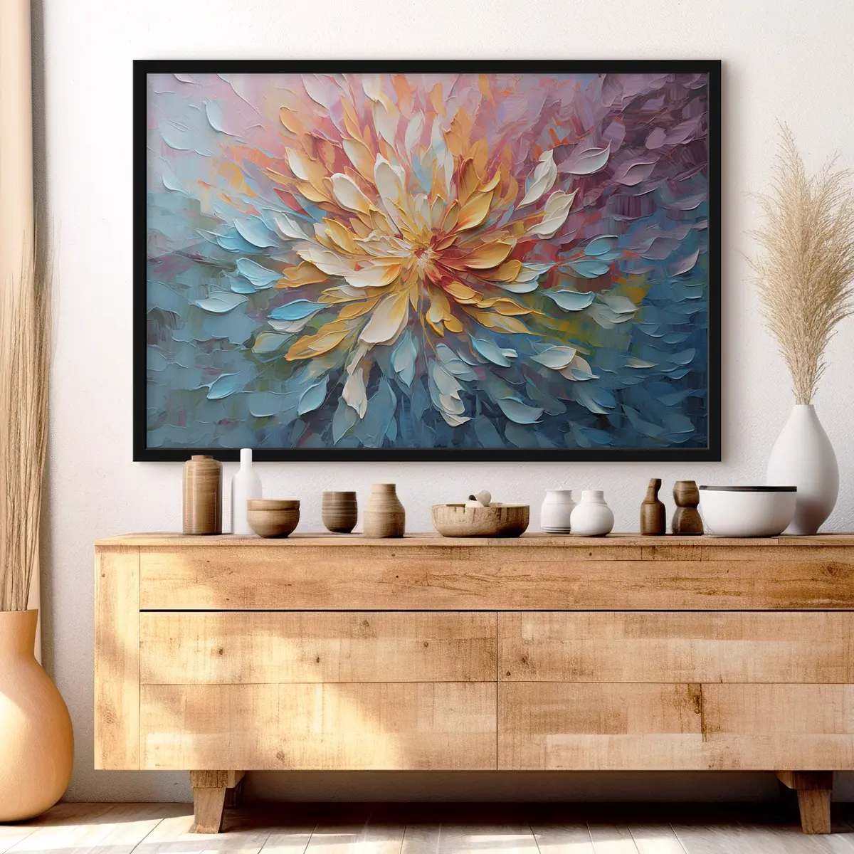 Poster Levendige bloemblaadjes in een wervelende dans f34488