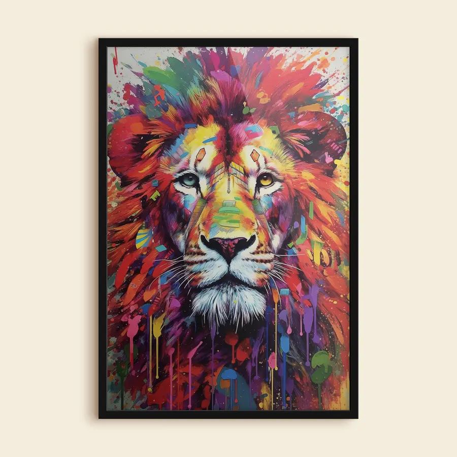 Papier peint photo Lion vibrant émergeant des couleurs f34283