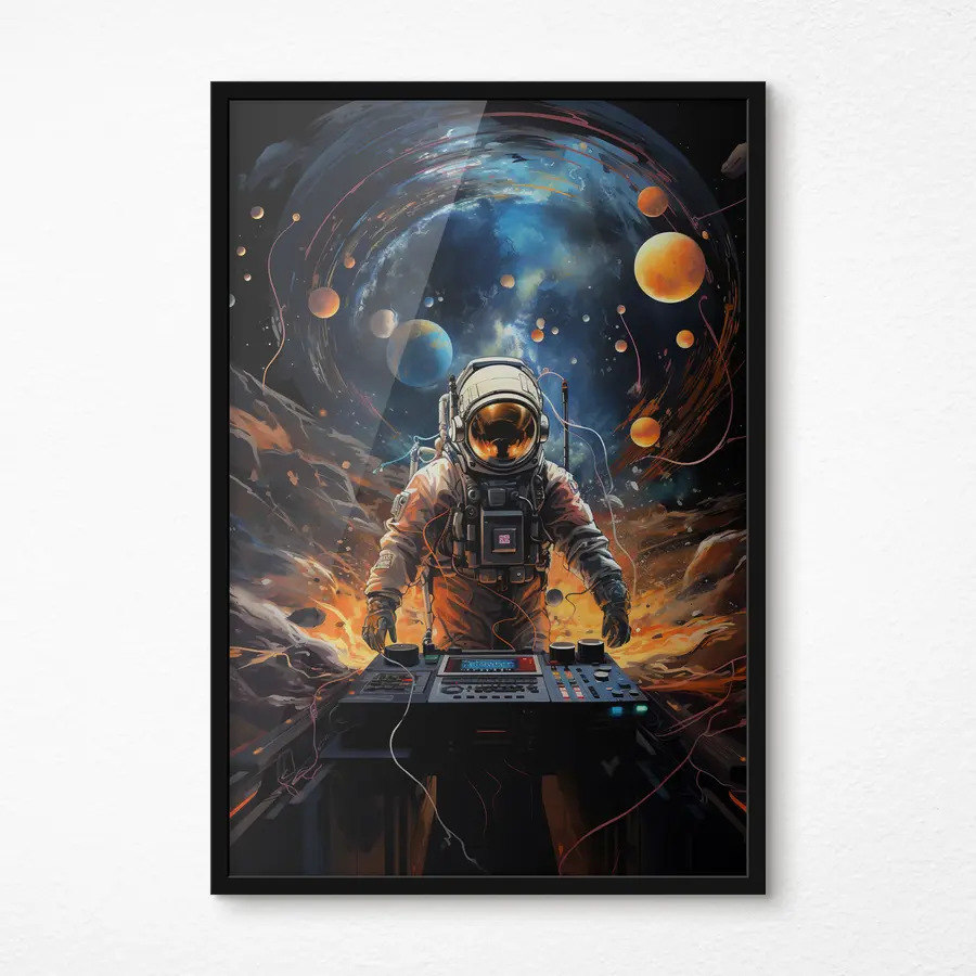 Fotobehang Astronaut navigeert door kosmische geluidsgolven f34216