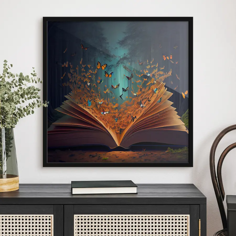 Fotobehang Een sprookjesboek met vlinders in het bos f33915