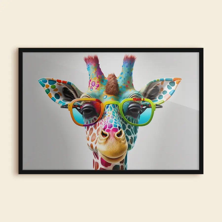 Papier peint photo Girafe colorée portant des lunettes élégantes f33533