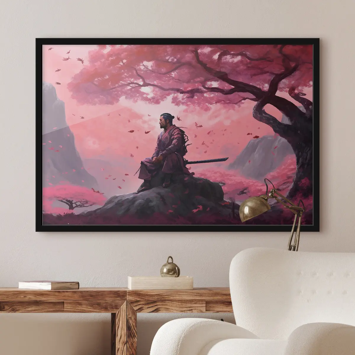 Poster Krijger in een rustig droomlandschap f33526