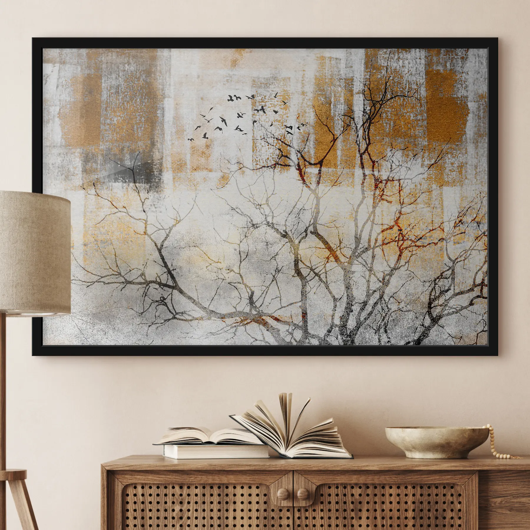  Peintures Paysage serein avec des oiseaux en vol f33076