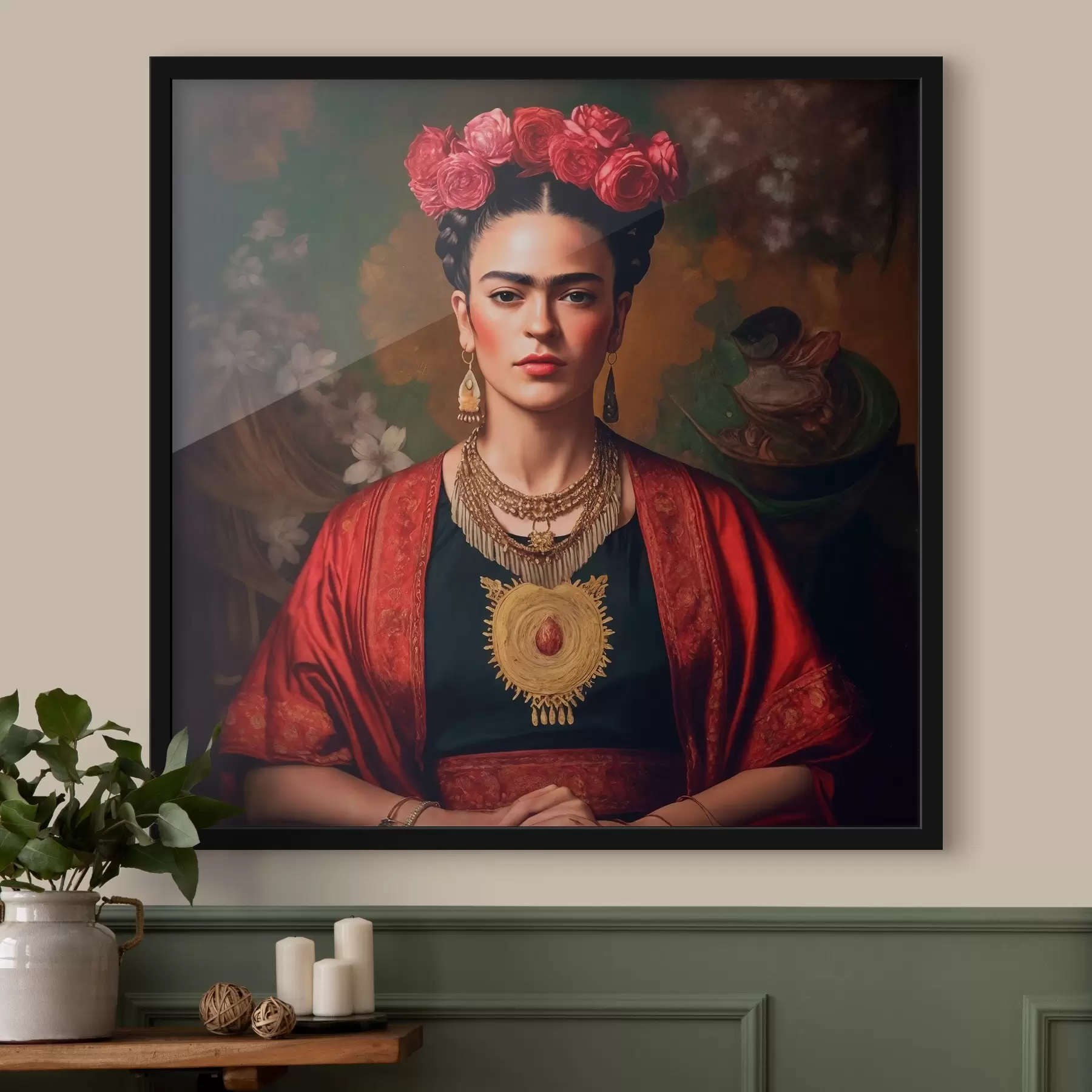 Papier peint photo Frida Kahlo dans une robe rouge f32865