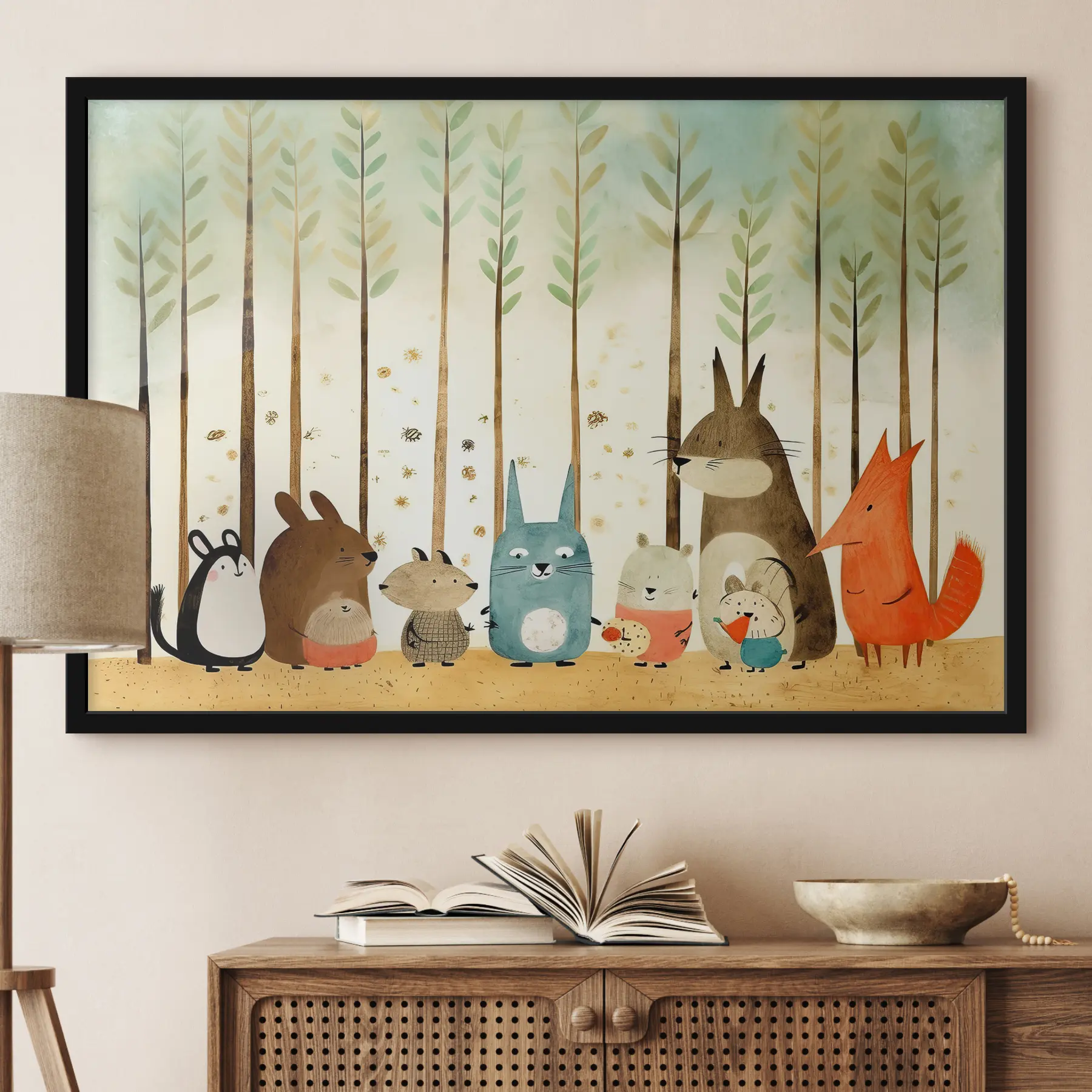 Fotobehang Speelse vrienden tijdens een bijeenkomst in het bos f32802