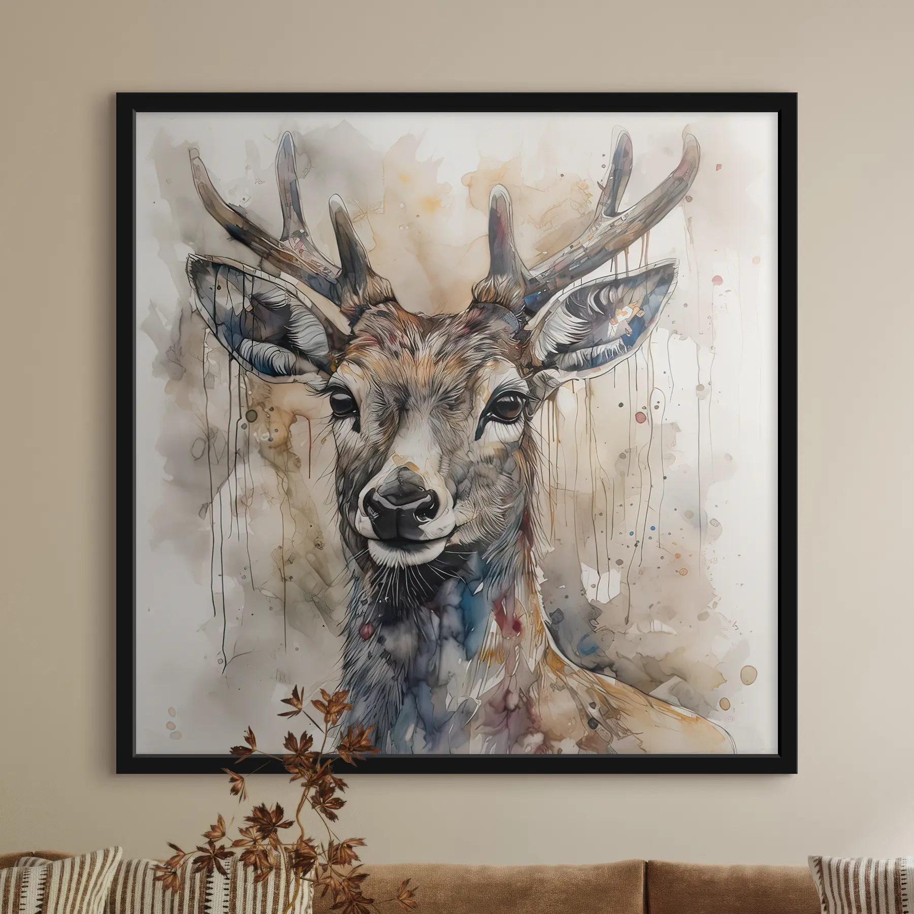 Fotobehang Herten in aquarelstijl f32300